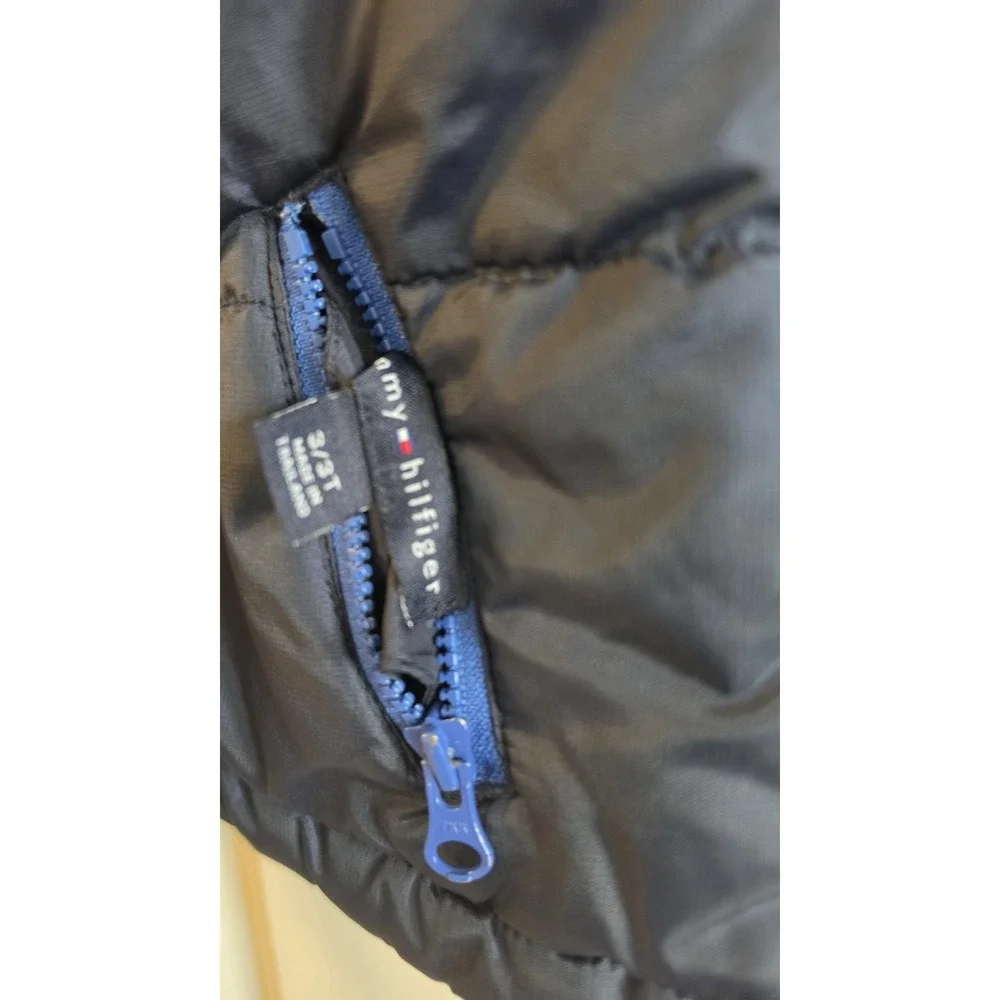 Tommy Hilfiger Boys 3/6T Reversible Puffer Vest Navy Green Colorblock Zip